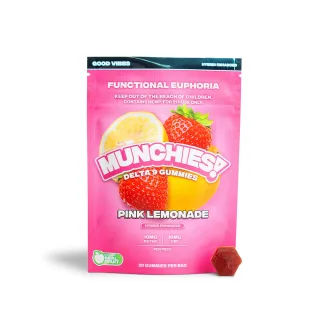 Delta Munchies D9 Euphoria Gummies 20mg Per Gummy 5 Count Pouch PINK LEMONADE (Hybrid)