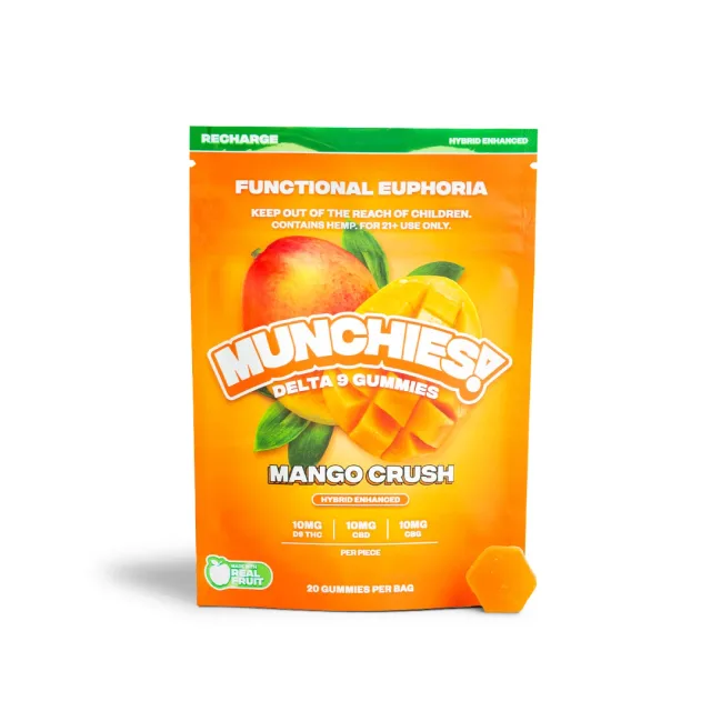 Delta Munchies D9 Euphoria Gummies 20mg Per Gummy 5 Count Pouch MANGO CRUSH (Hybrid)