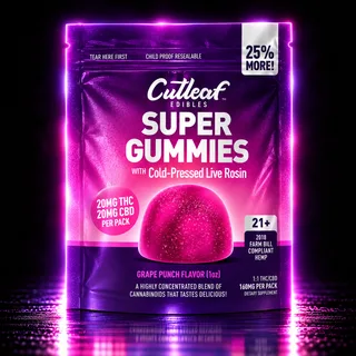 Cutleaf Super Gummies Live Rosin 20mg THC + 20mg CBD 4ct Grape Punch