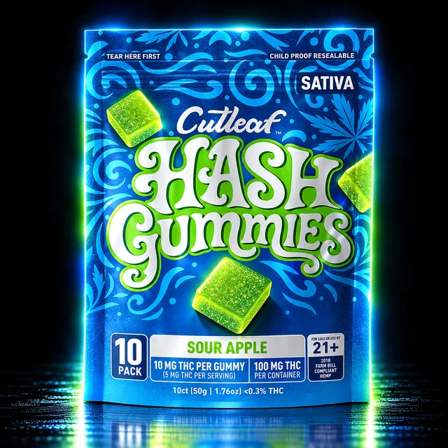 Cutleaf THC Hash Gummies 10mg 10ct Sour Apple (Sativa)