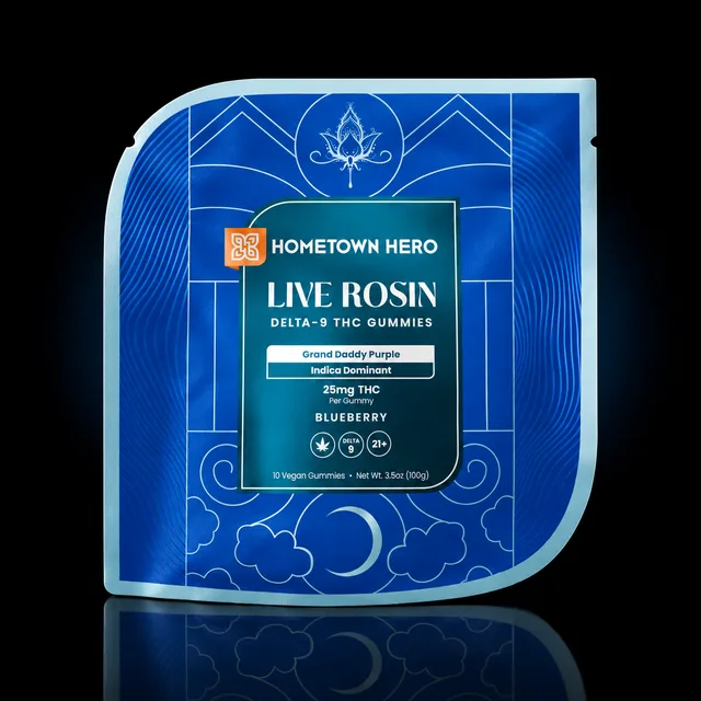 Hometown Hero Live Rosin D9 THC Gummies 25mg 2pc Blueberry (Indica Dominant)