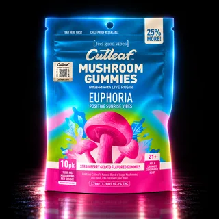 Cutleaf Euphoria Mushroom Gummies Live Rosin 1000mg 10ct Sunrise Strawberry Gelato