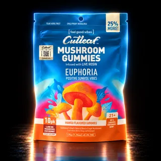 Cutleaf Euphoria Mushroom Gummies Live Rosin 1000mg 10ct Sunrise Mango