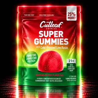 Cutleaf Super Gummies Live Rosin 20mg THC + 20mg CBD 4ct Watermelon Twist