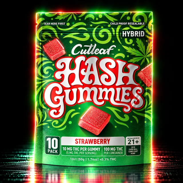 Cutleaf THC Hash Gummies 10mg 10ct Strawberry (Hybrid)