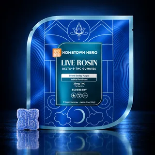 Hometown Hero Live Rosin D9 THC Flavored Gummies 25mg 2 Piece BLUEBERRY (Indica Dominant)